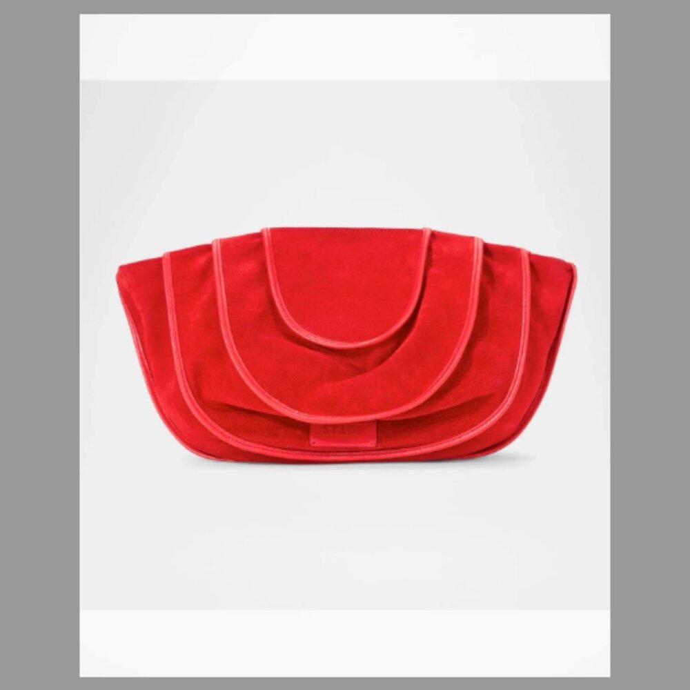 Staud NWT Wells Convertible Shoulder BAG/ Clutch Suede Red Rose (ORIG. $395) - Picture 2 of 6